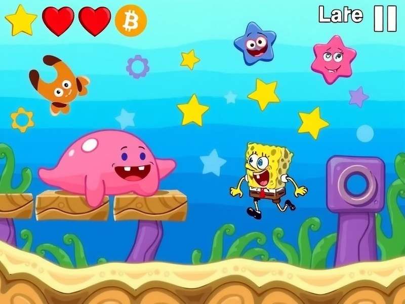 Doodle Jump Spongebob gameplay screenshot showing Spongebob jumping on themed platforms