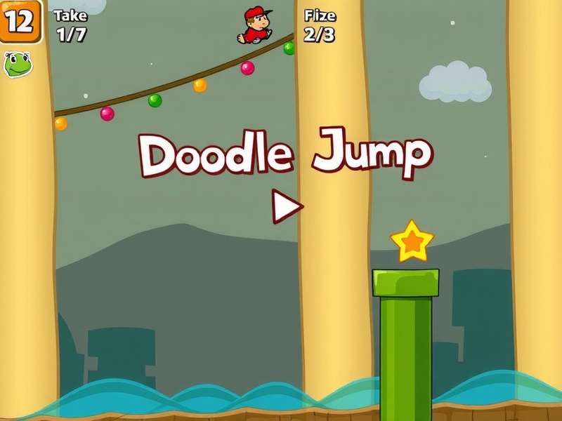 Doodle Jump gameplay illustration showing character jumping between platforms