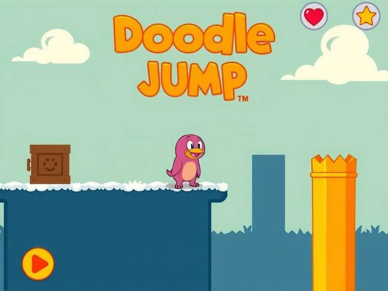 Doodle Jump gameplay screenshot showing the Doodler on colorful platforms