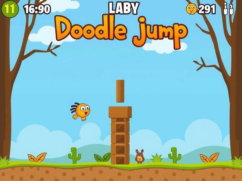 Close-up of a hand playing Doodle Jump on a mobile device, showing colorful platforms