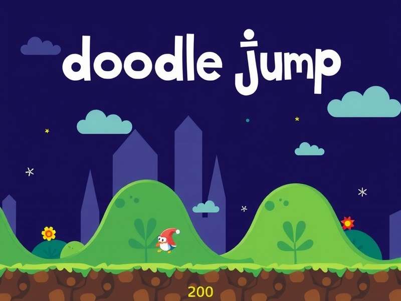 Doodle Jump HD gameplay screenshot showing the Doodler on colorful platforms with monsters and jets