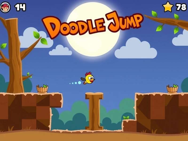 Close-up of a hand playing Doodle Jump on a mobile device, showing the iconic green character on a platform