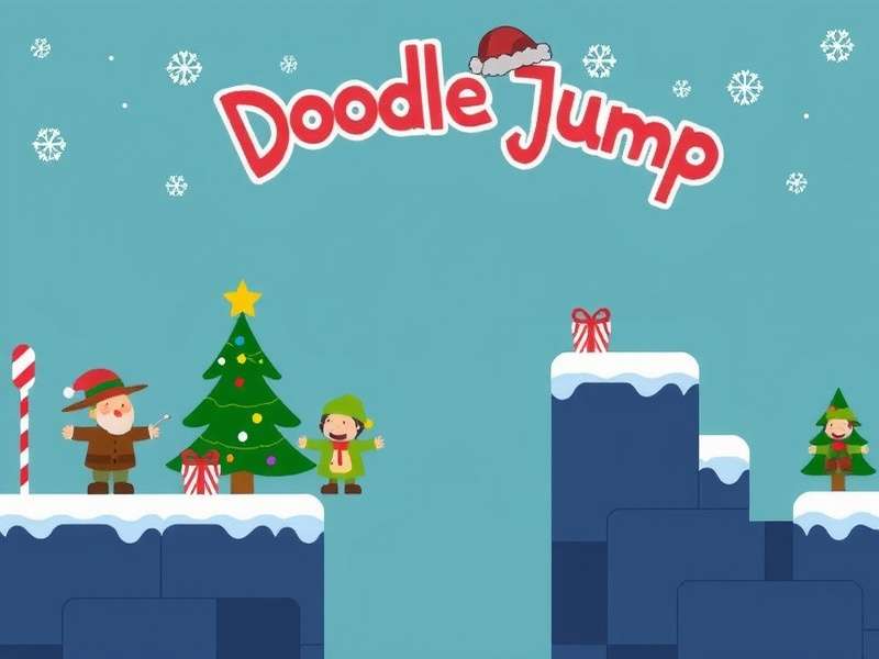 Doodle Jump Christmas Special gameplay screenshot showing festive platforms and holiday-themed Doodler