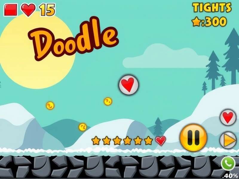 Gameplay screenshot of Doodle Jump 24 Io showing the doodle character on green platforms with monsters below