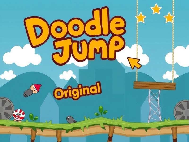 Screenshot of the original Doodle Jump game showing the green Doodler on platforms