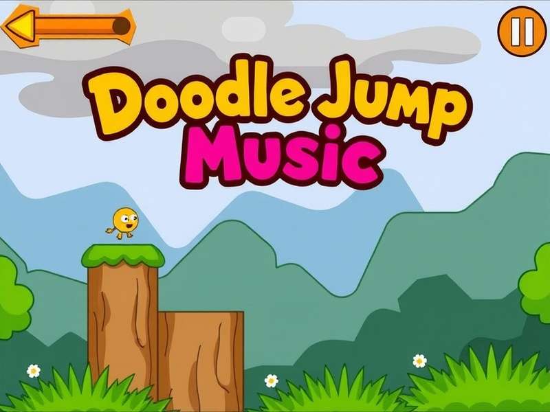 Doodle Jump game screen with musical notes and soundwave overlay
