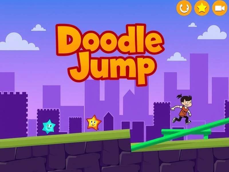 Colorful mobile gaming setup with a phone running Doodle Jump