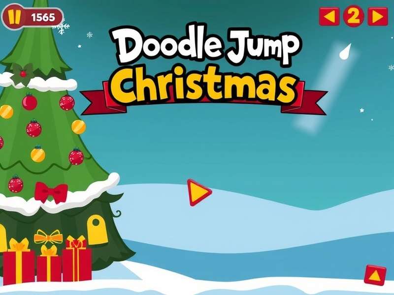 Festive Doodle Jump Christmas Special gameplay screen with Santa hat and snowflakes