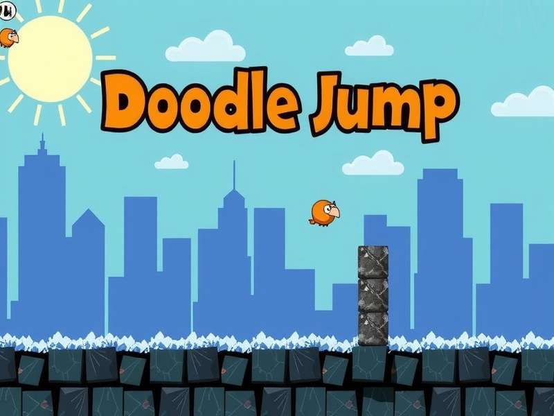 Doodle Jump game screenshot showing high-level gameplay with monsters and platforms