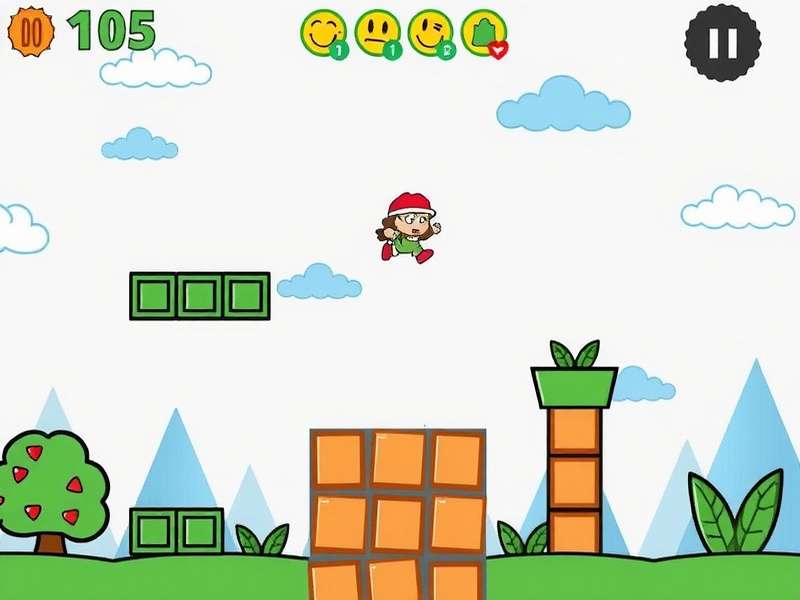 Doodle Jump Game Over screen with the iconic doodle character falling past platforms, sky background