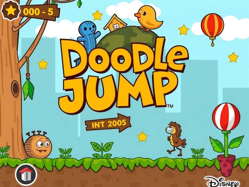 Doodle Jump initial release date – the very first version of the game running on an iPhone, showcasing the classic doodle-style graphics.