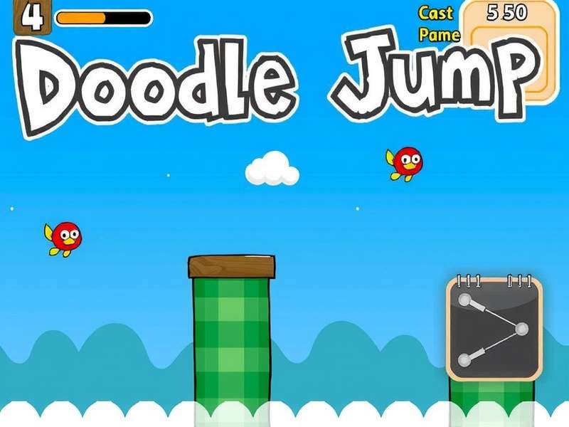 Doodle Jump Multiplayer competitive gameplay showing two players battling on vertical platforms