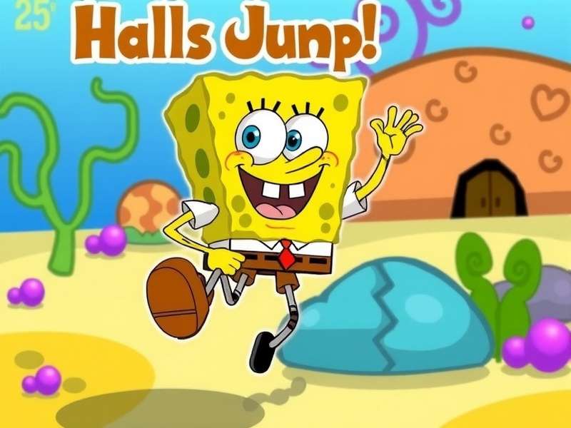 Doodle Jump Spongebob gameplay scene featuring SpongeBob SquarePants jumping through Bikini Bottom platforms