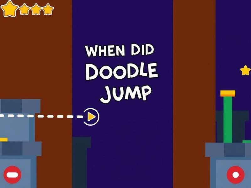 Doodle Jump game screenshot showing the iconic doodle character bouncing on platforms against a blue sky background