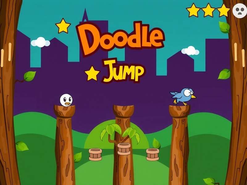 Doodle Jump Game main character jumping across floating platforms