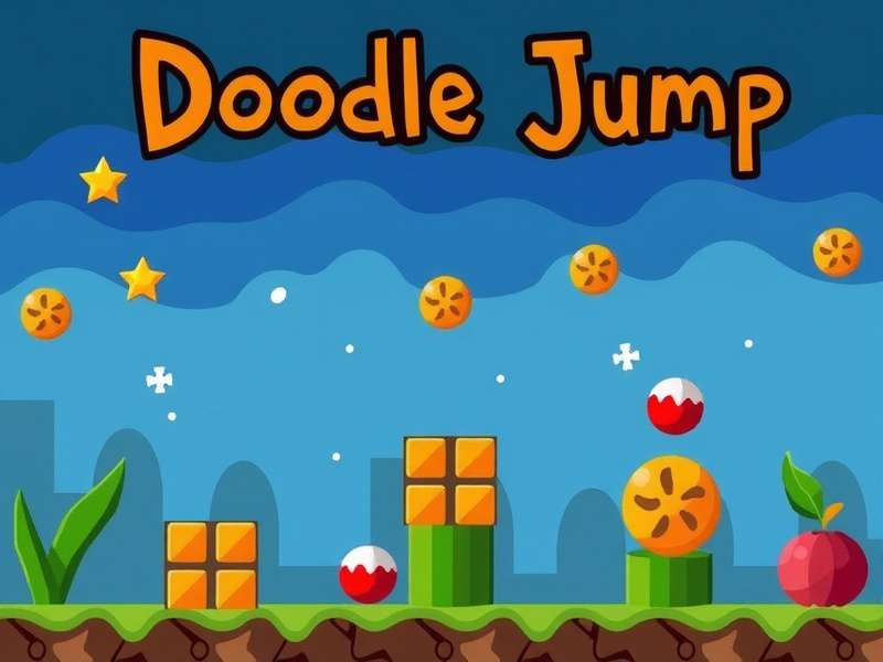 Doodle Jump Background showing the iconic vertical platforming world with colorful doodle-style platforms and sky backdrop