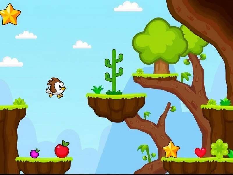 Doodle Jump Poki gameplay screenshot showing the doodle character jumping between platforms with power-ups