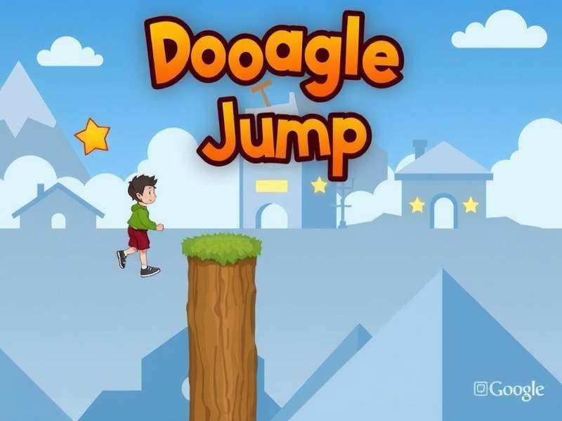 Doodle Jump gameplay screenshot showing the character bouncing upward through colorful platforms