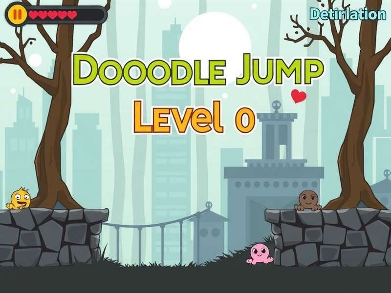 Doodle Jump 2 Level 0 starting platform with doodle character and floating obstacles