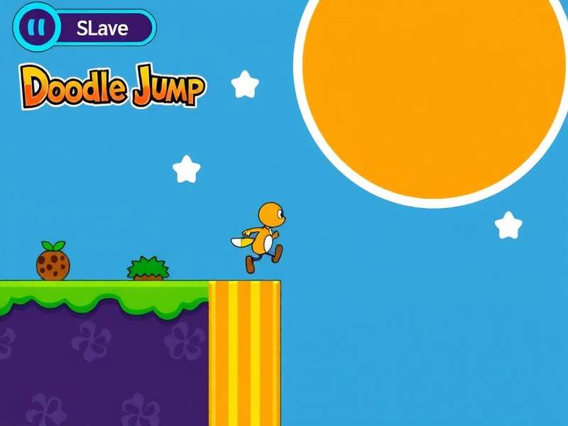 Doodle Jump gameplay screenshot showing the cute character jumping across floating platforms