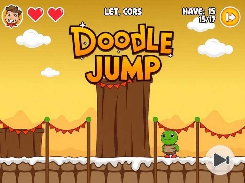 Doodle Jump Game Original gameplay screenshot showing the doodle character bouncing on colorful platforms
