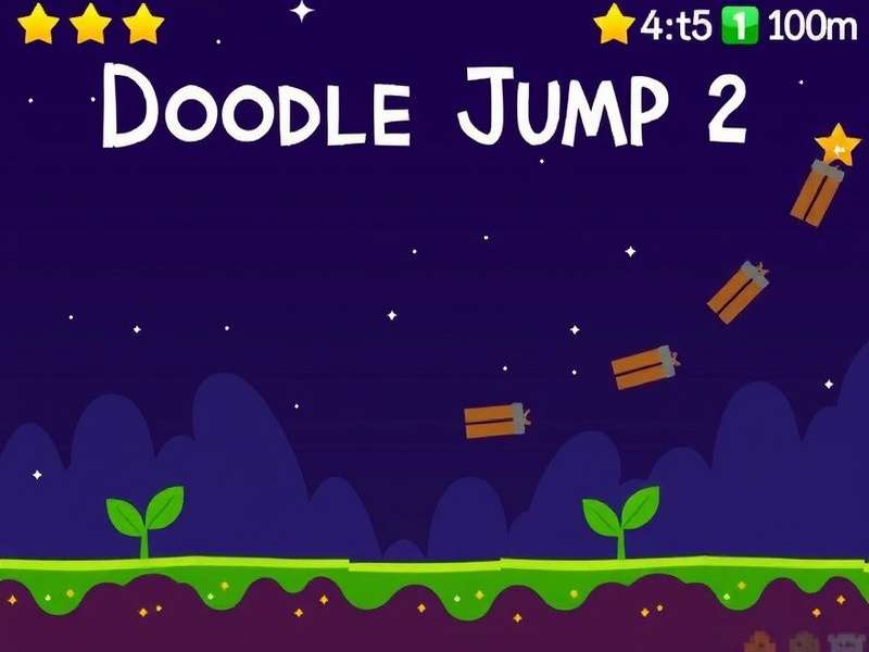 Doodle Jump 2 Poki gameplay screenshot with doodle character jumping across platforms